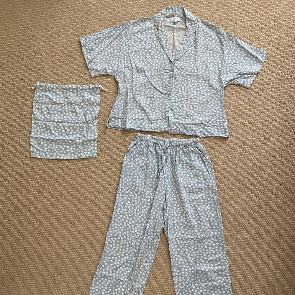 Piyama PJ Set (Marnie Reverse Dot in Misty Blue) XS with Bag